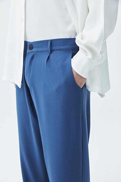 Vamos Vizon Basic Baggy Kumaş Pantolon İndigo