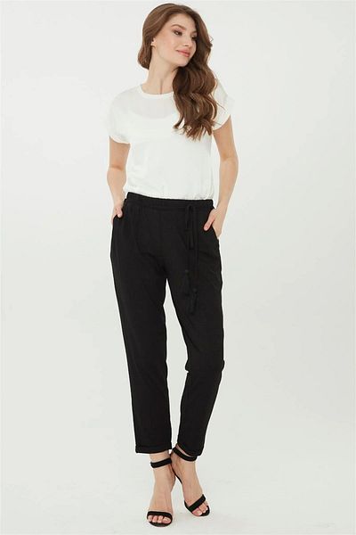 Desen Carrot Cut Regular Waist Black Women's Trousers DSN22722