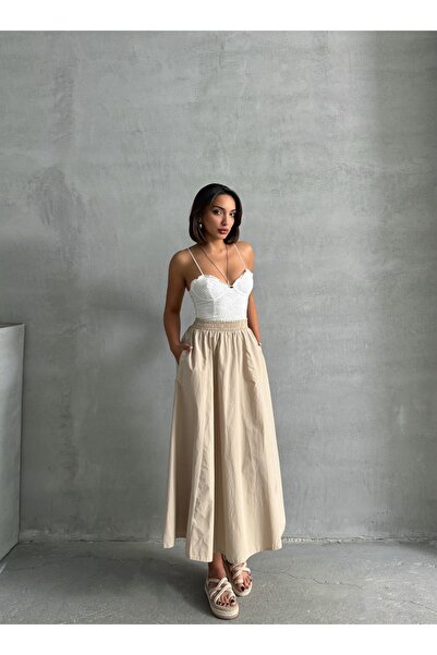 BEJNA Fusta evazată țesătă cu talie elastică de damă