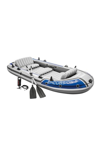 Intex 5-Person Excursion Inflatable Boat with Aluminum Oar and Pump