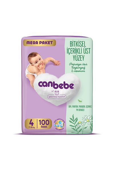 Canbebe Baby Diapers Mega Pack Size 4 (7-14kg) 100 Pieces