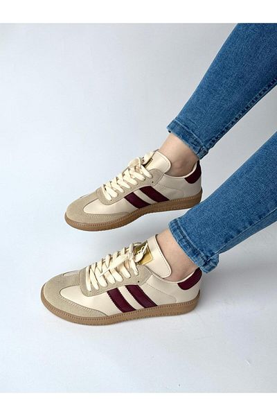 Cappmoda AYK-1014 Pantofi cu dungi SMB crem burgundă