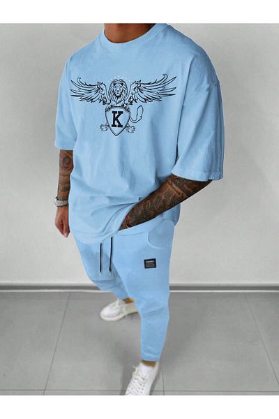 PENTHİLUS Men S 2-Piece Lion Print Short Sleeve T-Shirt and Shorts Set