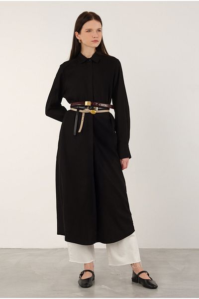 HEQA Black Long Linen Shirt