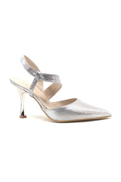 KOCAMANLAR Pantofi cu toc de damă Stiletto cu spatele deschis detaliat în cruce Feles SILVER