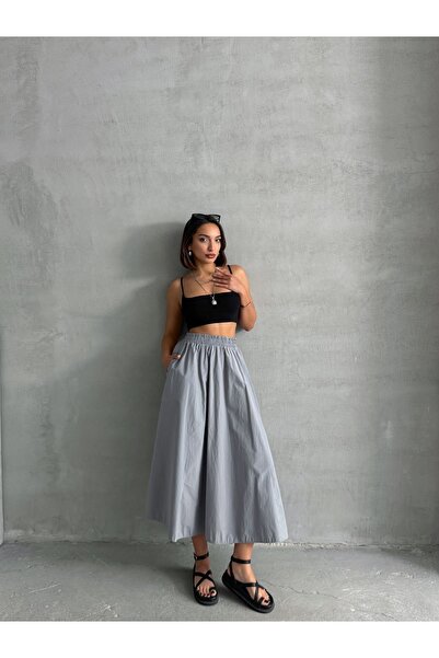 BEJNA Fusta evazată țesătă cu talie gri pentru femei