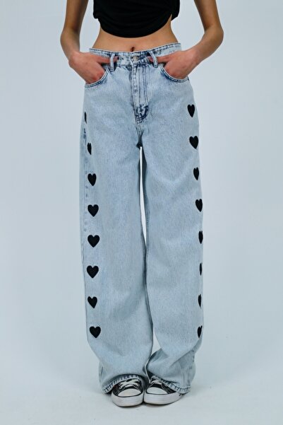 KOTOLOG Kalp Detay Kotolog Yıkamalı Baggy Jean Pantolon