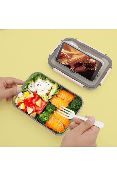 COOYA 1500ML 3 Compartment Lunch Box,With Spoon And Fork,Durable and Leak-Proof,Microwave,Dishwasher Safe