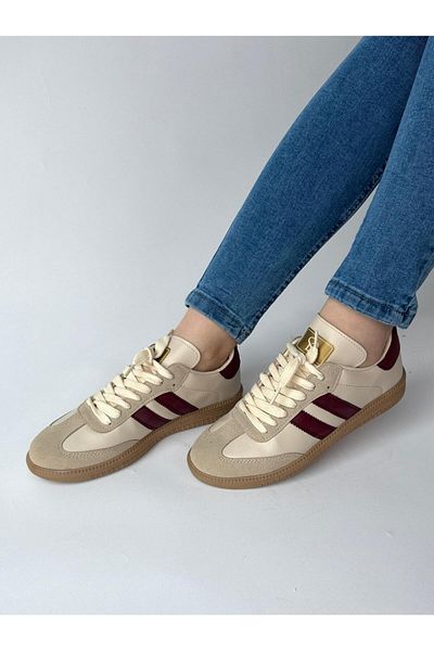 Cappmoda AYK-1014 Pantofi cu dungi SMB crem burgundă