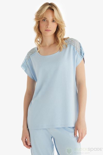 Blackspade Set pijama albastră premium cu mânecă scurtă pentru femei C6T4N8O15