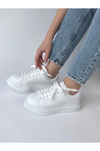 Cappmoda Ayk-1017 White High Sole Artificial Leather Equivalent Snekaer