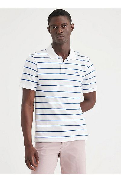 Dockers By Gerli White-Navy Blue Polo Collar Slim Fit Men's T-Shirt - A1159-0087