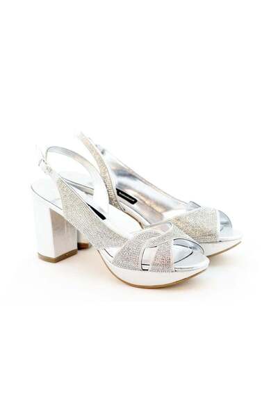 SEÇ KUNDURA Slt 2461 - Silver Platform Heeled Evening Dress Shoes