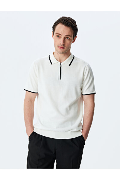 Koton Kısa Kollu Polo Yaka Pamuklu Yarım Fermuarlı Triko Tişört