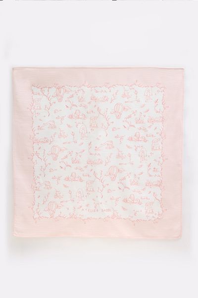 Atelier Babbi Double Layer Muslin Baby Blanket Toile De Jouy Pink 100X100 cm