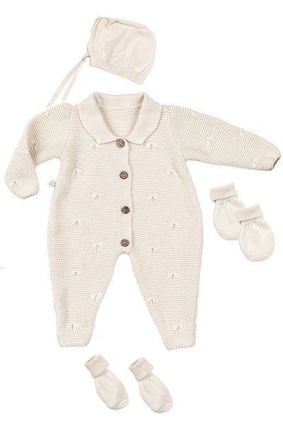 tinylamb Premium 4 Piece Newborn Baby Knitted Knitwear Jumpsuit and Hospital Discharge Set - 0-3 Months