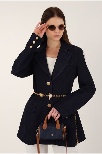 HEQA Jachetă Blazer din denim albastru