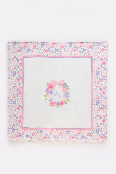 Atelier Babbi Pink Tiny Flower Patterned Double Layer Muslin Blanket - 70X70Cm