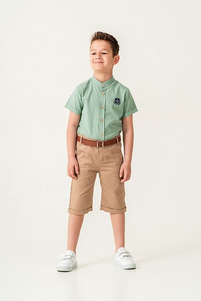 Esterella Boy's Set - Judge Collar Shirt and Belted Shorts