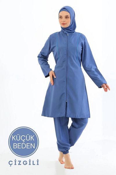 Elit Parachute 4-Piece Zippered Blue Full Covered Hijab Swimsuit
