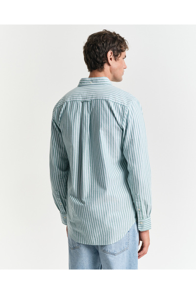 Gant Erkek Yeşil Regular Fit Düğmeli Yaka Çizgili Gömlek