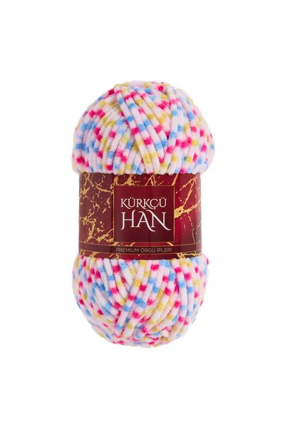 Kürkçü Han Kadife Ip 100gr 95mt Örgü Ipi Sarı-mavi Mix