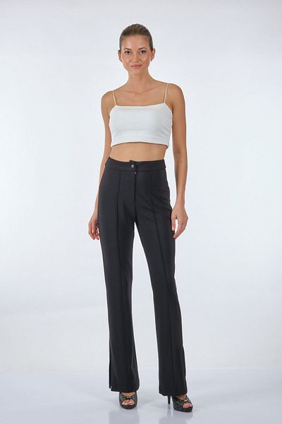 Ysatis Slit Leg High Waist Black Women's Trousers22232000101