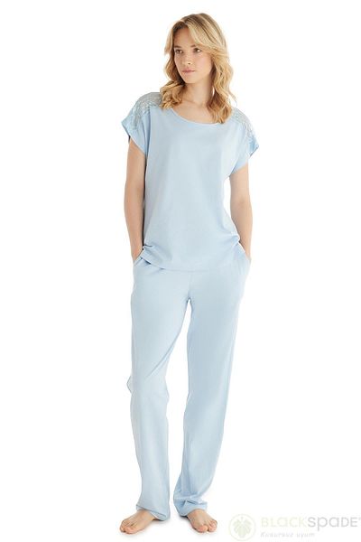 Blackspade Set pijama albastră premium cu mânecă scurtă pentru femei C6T4N8O15