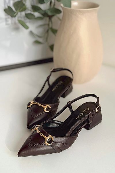 POLKA STORE Дамски обувки Madame Saraç с детайлна метална катарама и матова кожа, остри върхове и къс ток