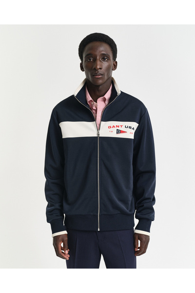 Gant Erkek Lacivert Regular Fit Dik Yaka Logolu Sweatshirt
