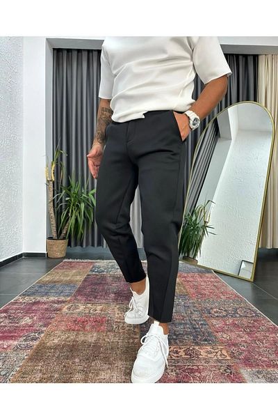 NO 601 Ανδρικό μαύρο παντελόνι Scuba Carrot Cut Slim Jogger