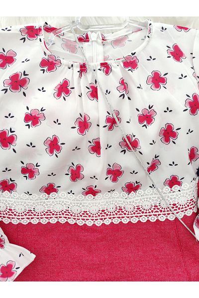Kerimino Floral Crepe Girl's Dress with Bag