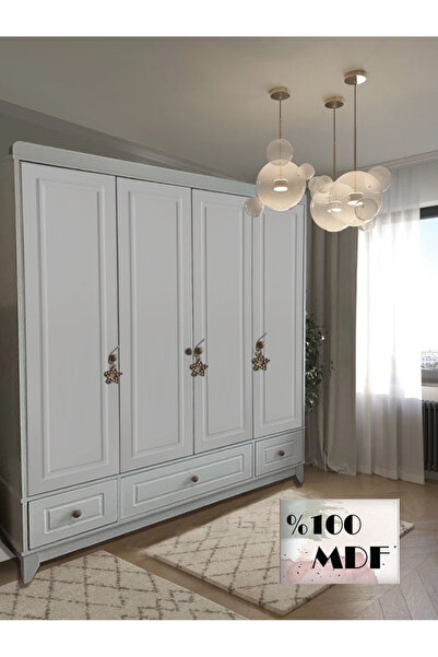 Koza %100 MDF Stil Beyaz 4 Kapılı Bebek&Çocuk Gardrop