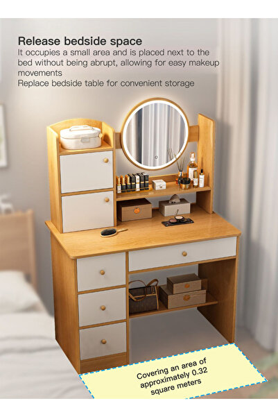 sharpdo Bedroom Bedside Dressing Table with LED Light 80*40*128CM