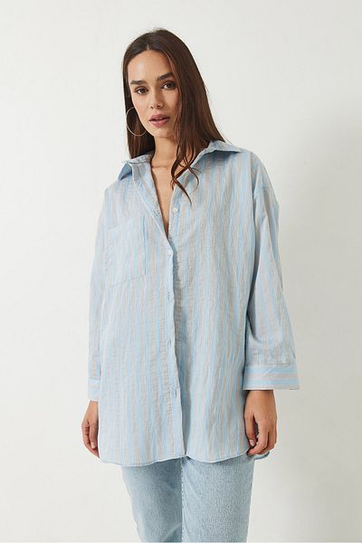 Bianco Lucci Cămașă oversize cu dungi cu un singur buzunar pentru femei 8368 60283103
