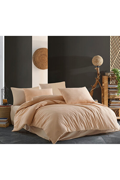 NazeninHome Κρεπ λινό υψηλής ποιότητας για 1 άτομο, 100% βαμβάκι, μπεζ