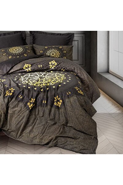 Cotton Box Palace Satin luxury bed linen with mandala design, Togay Anthracite