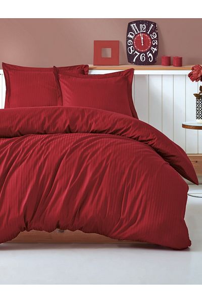Cotton Box Lenjerie de pat premium satin de lux, Cotton Box, Stripe - Claret Red