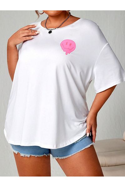 JANSO GROUP - Women's Large Size Its Ok Printed Short Sleeve Tshir Oversize Cotton Fabric