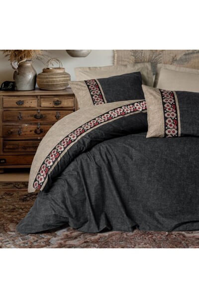 Cotton Box Lenjerie pat dublu cu broderie florala, bumbac 100% ranforce, Folk...