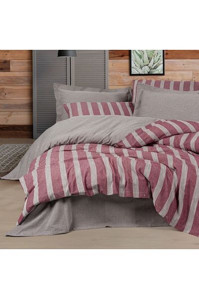 Cotton Box Striped linens double bed 6 pieces, Cotton Box, Ribbed Bande Bordeaux