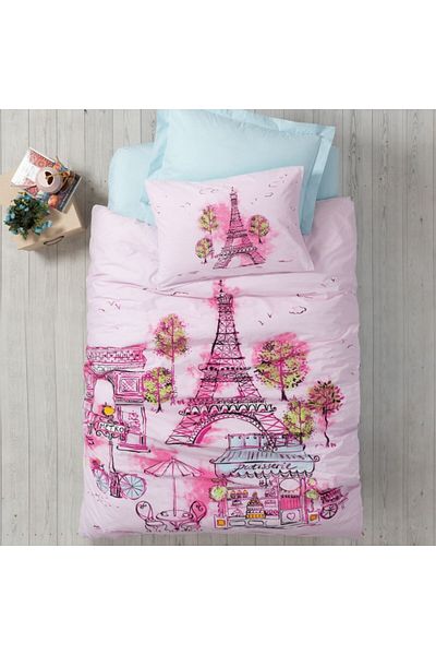 Cotton Box Lenjerie pat 1 persoana bumbac 100% ranforce,Turnul Eiffel,Corisa