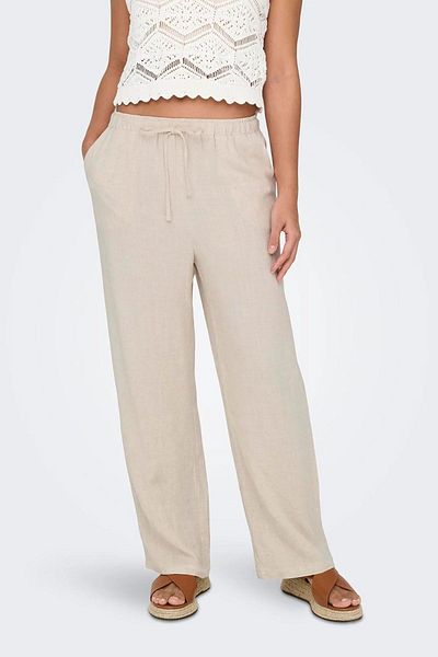 ONLY Beige Linen Trousers - Onlsıesta, Rope and Rubber Detailed,15322263