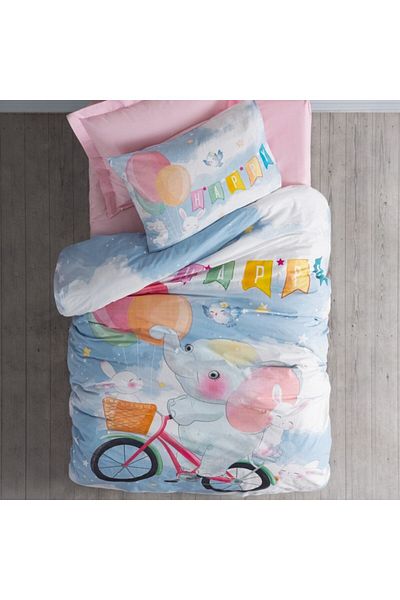 Cotton Box Single bed linen with elastic, 100% cotton ranforce, Cotton Box, Happy