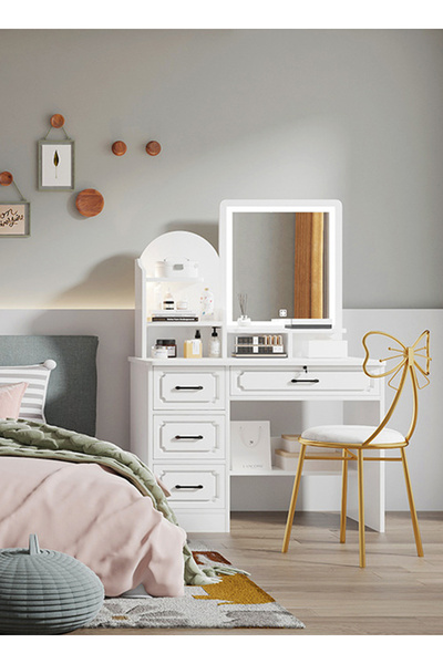 sharpdo 80x40x137cm Vanity Table with LED Mirror, 4-Drawer Bedroom Dresser Makeup Table