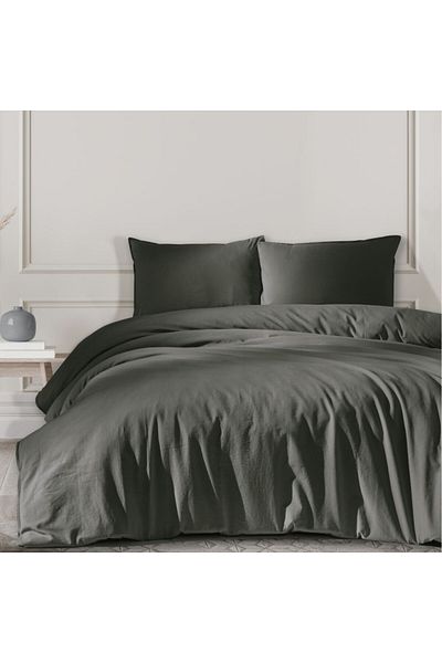 Class-Majoli Prewashed poplin bed linen 1 person, Majoli Bahar, Natural Solid Anthracite