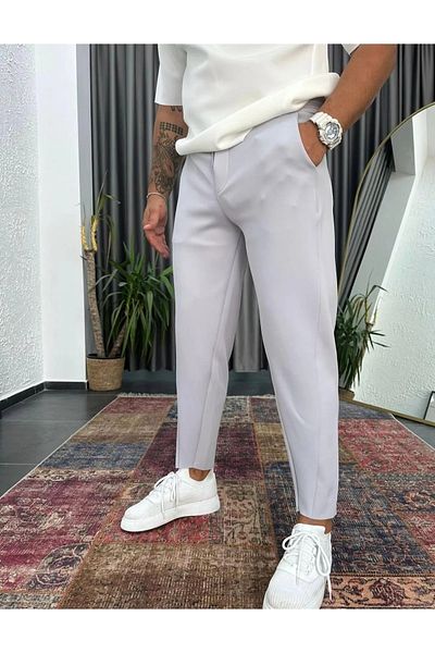 NO 601 Men's Gray Scuba Carrot Cut Slim Jogger Pants