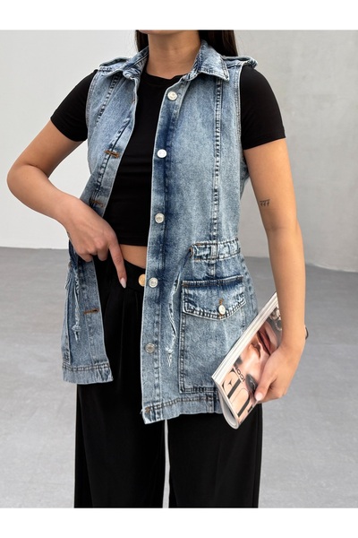 SOLİS MODA Women's Denim Vest