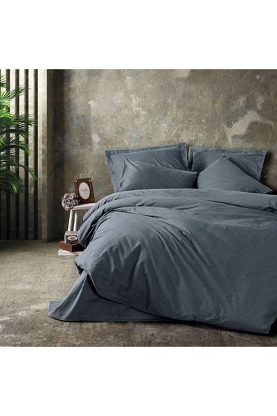 Cotton Box 100% cotton bed linen for 1 person, plain anthracite