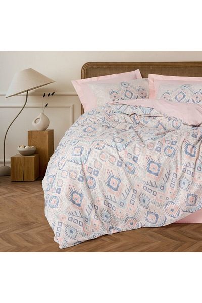 Cotton Box Bed linen 1 person with geometric pattern, 100% cotton ranforce, Cotton Box, Mosola salmon